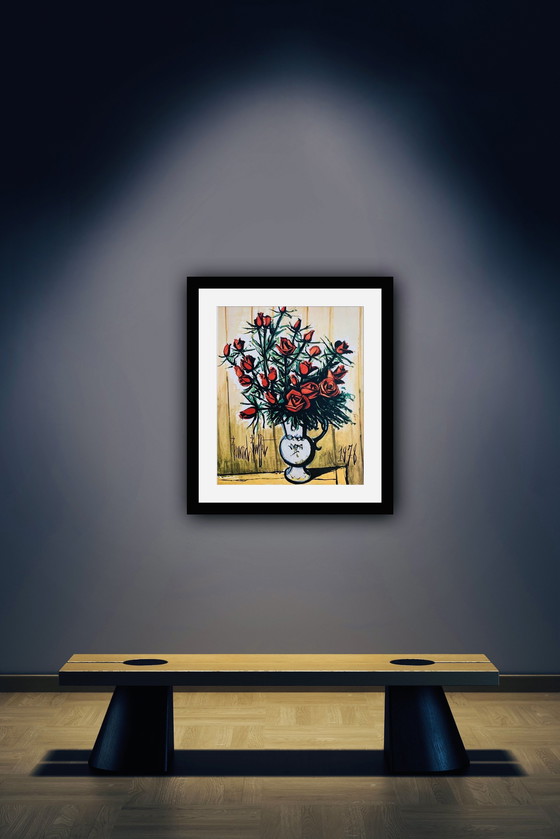 Image 1 of Bernhard Buffet, "Red Roses, 1978". Getekend In De Plaat, Genummerd Achterkant. Galerie Maurice Garnier, Parijs 1979.