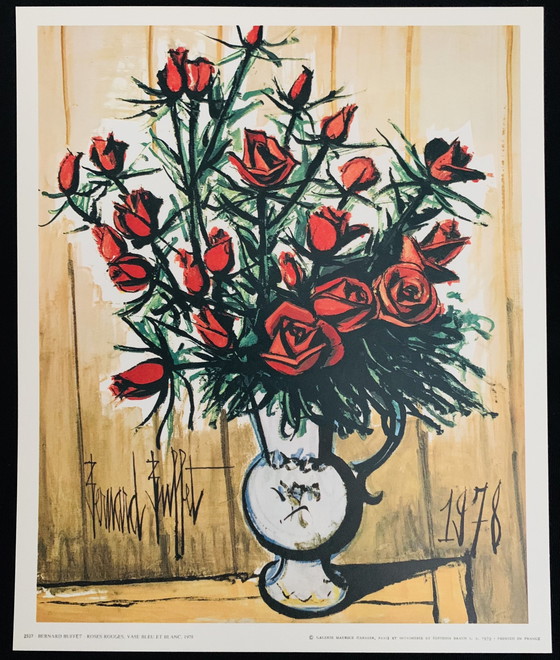 Image 1 of Bernhard Buffet, "Red Roses, 1978". Getekend In De Plaat, Genummerd Achterkant. Galerie Maurice Garnier, Parijs 1979.