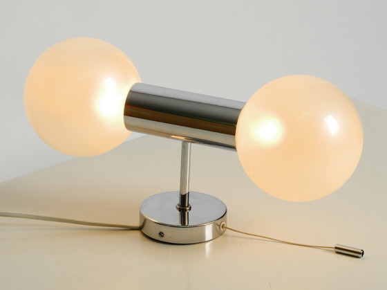 Image 1 of Originele Staf Motoko Ishii 1970s chromen wandlamp met parelachtige glinsterende witte glazen bollen