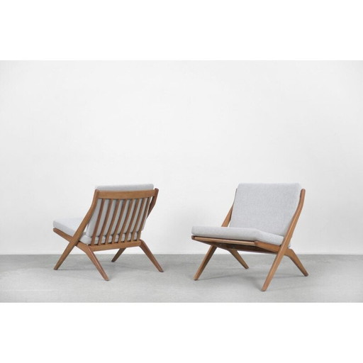 Paar vintage eiken schaar fauteuils van Folke Ohlsson voor Bodafors, Zweden 1962