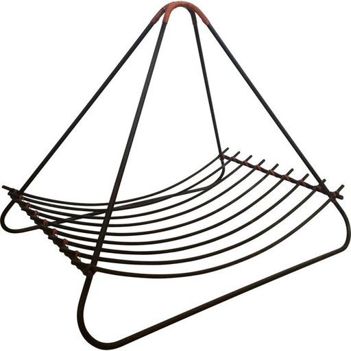 Vintage tijdschriftenrek van ijzer en rotan, 1950-1960