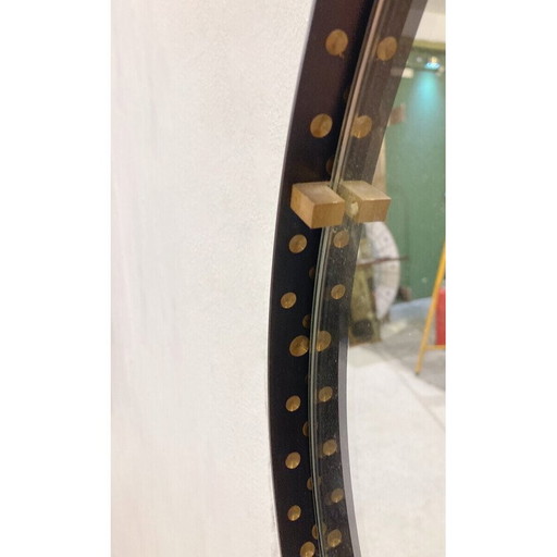 Vintage druppelvormige spiegel van messing en staal, Italië 1970