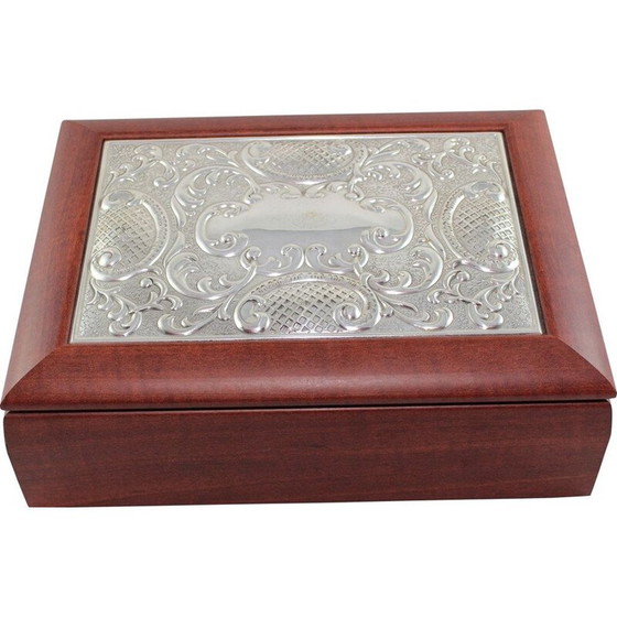 Image 1 of Vintage houten theedoos met sterling zilveren deksel van Hazorfim