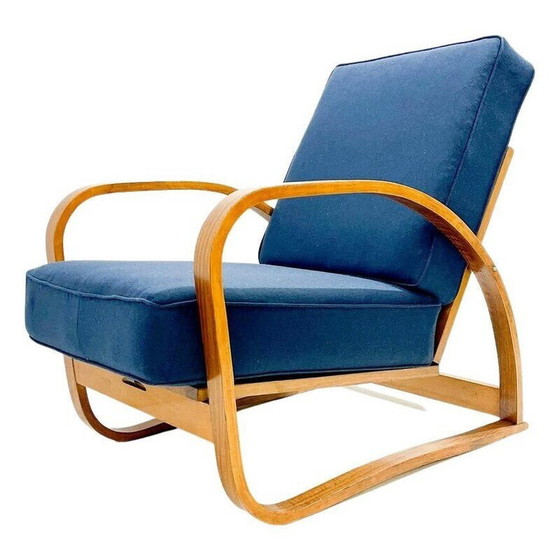 Image 1 of Vintage gebogen houten fauteuil met verstelbare rug door Jindrich Halabala, Tsjechië jaren 1940