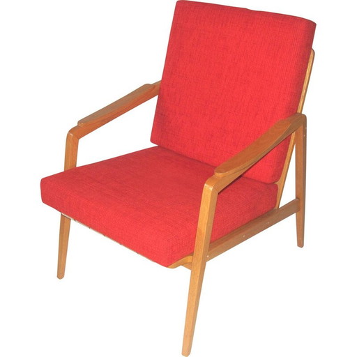 Vintage rode fauteuil, Tsjecho-Slowakije 1960