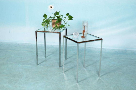 Image 1 of Vintage Herman Miller bijzettafels glas&chroom, Converta