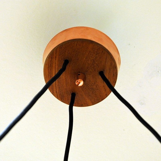 Image 1 of Vintage kroonluchter met gekleurde metalen kap, Noorwegen 1950