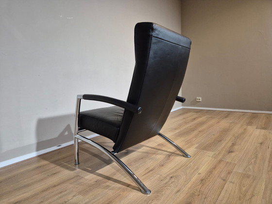 Image 1 of Leolux Helical Fauteuil + Hocker Zwart Leder Design 