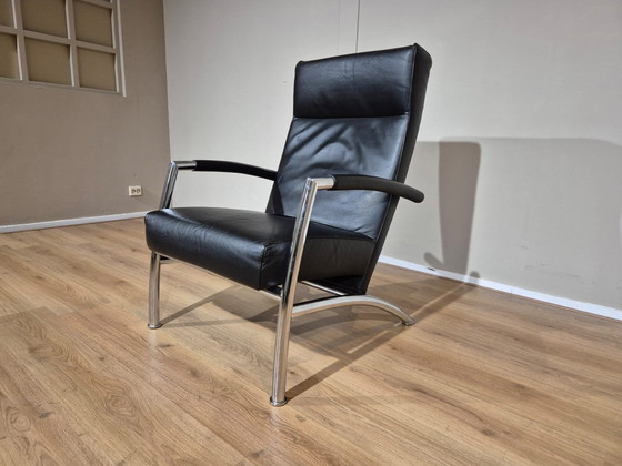 Image 1 of Leolux Helical Fauteuil + Hocker Zwart Leder Design 