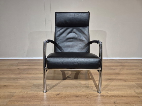 Image 1 of Leolux Helical Fauteuil + Hocker Zwart Leder Design 