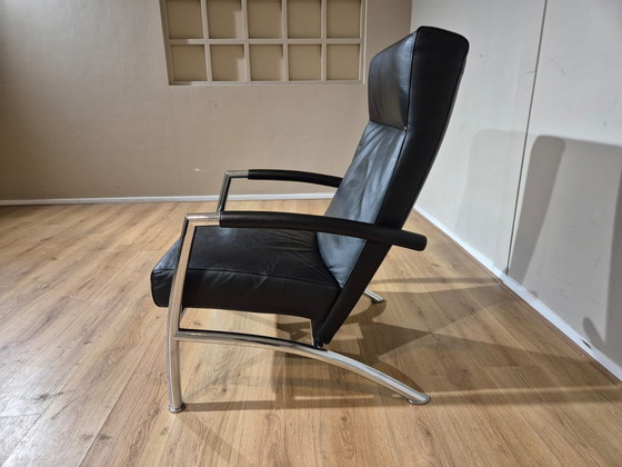 Image 1 of Leolux Helical Fauteuil + Hocker Zwart Leder Design 