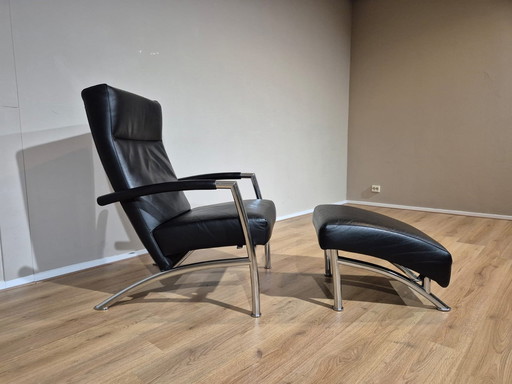 Leolux Helical Fauteuil + Hocker Zwart Leder Design 