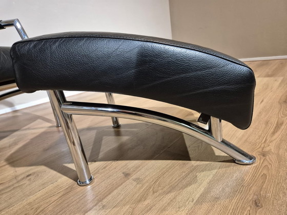 Image 1 of Leolux Helical Fauteuil + Hocker Zwart Leder Design 