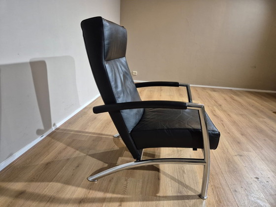 Image 1 of Leolux Helical Fauteuil + Hocker Zwart Leder Design 