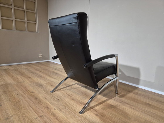 Image 1 of Leolux Helical Fauteuil + Hocker Zwart Leder Design 