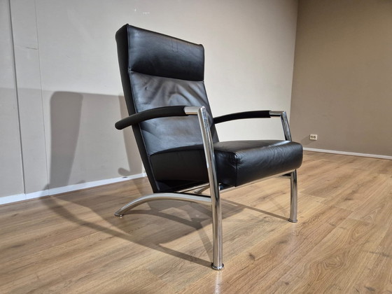 Image 1 of Leolux Helical Fauteuil + Hocker Zwart Leder Design 