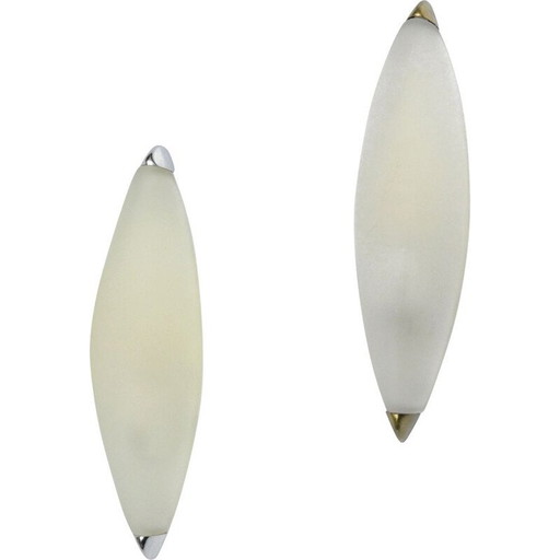 Paar vintage melkglazen wandlampen "Stefany" van Z. Kochanek voor Karko, Polen 1980