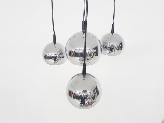 Image 1 of Halverwege de eeuw zilveren globes hanglamp