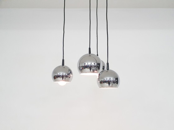 Image 1 of Halverwege de eeuw zilveren globes hanglamp