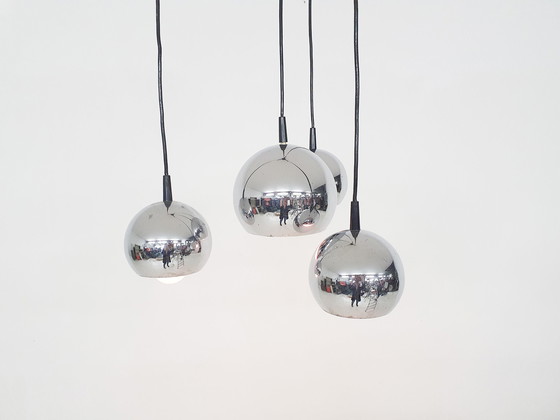 Image 1 of Halverwege de eeuw zilveren globes hanglamp