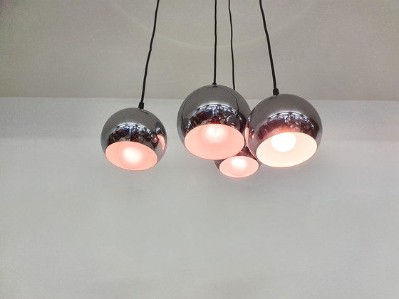 Image 1 of Halverwege de eeuw zilveren globes hanglamp