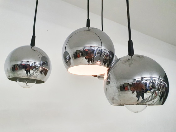 Image 1 of Halverwege de eeuw zilveren globes hanglamp