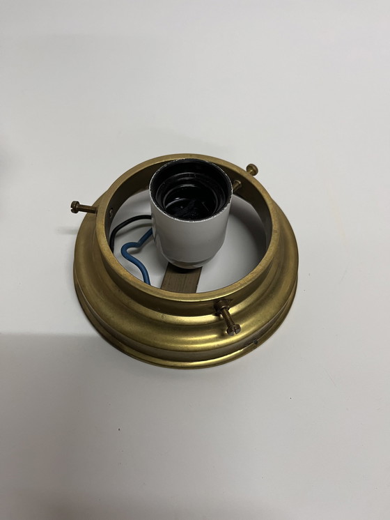 Image 1 of Skyscraper Plafonnière Vintage Art Deco Getrapte Kap Mat Glas Messing Armatuur 