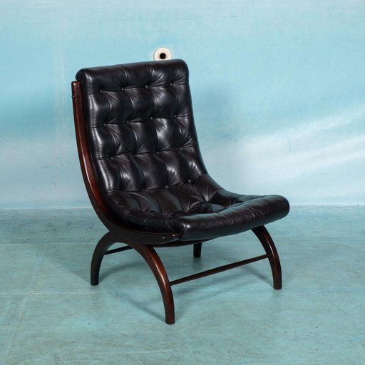 Midcentury leren fauteuil sixties, emporer style chair