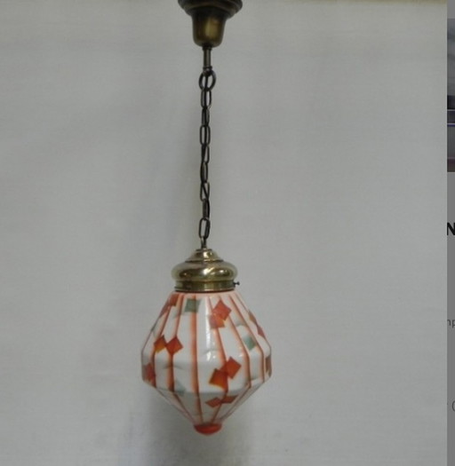 Art Deco hanglamp met schuine glazen kap