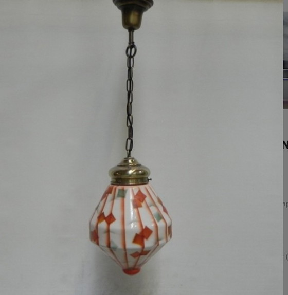 Image 1 of Art Deco hanglamp met schuine glazen kap