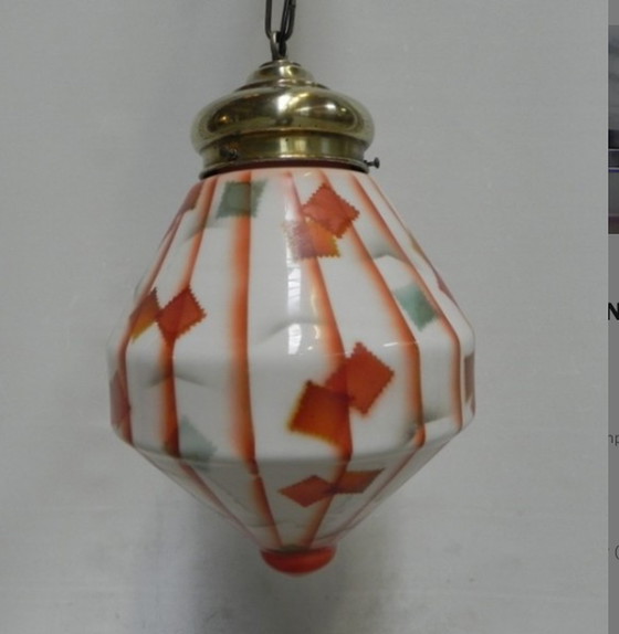 Image 1 of Art Deco hanglamp met schuine glazen kap