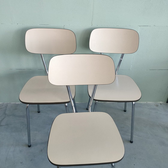 Image 1 of Vintage Metalen/Chroom Eetkamerstoelen Créme/Wit 