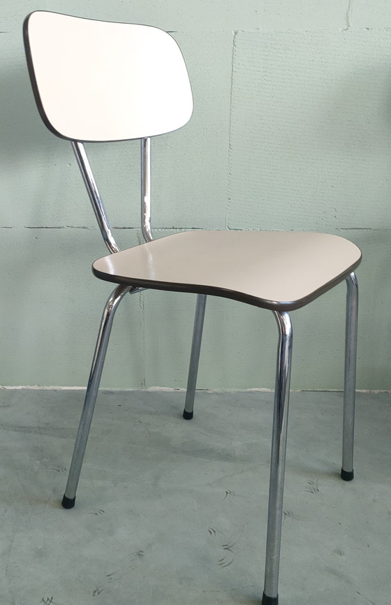 Image 1 of Vintage Metalen/Chroom Eetkamerstoelen Créme/Wit 