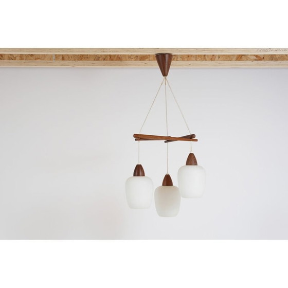 Image 1 of Vintage teakhouten hanglamp, Scandinavisch 1960