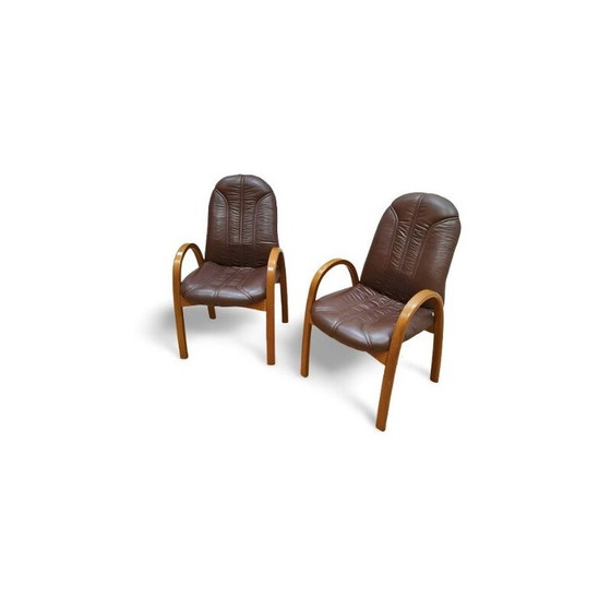 Image 1 of Paar vintage fauteuils van massief eiken en kunstleer, 1970