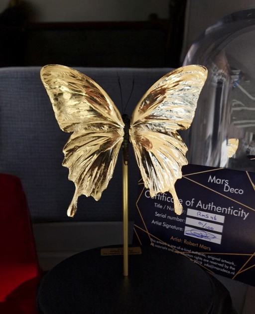 Echte Papilio Vlinder Verguld In 23Ct Goud Onder Glazen Dome