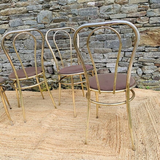 Image 1 of Set van 4 vintage gouden metalen stoelen