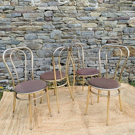 Image 1 of Set van 4 vintage gouden metalen stoelen