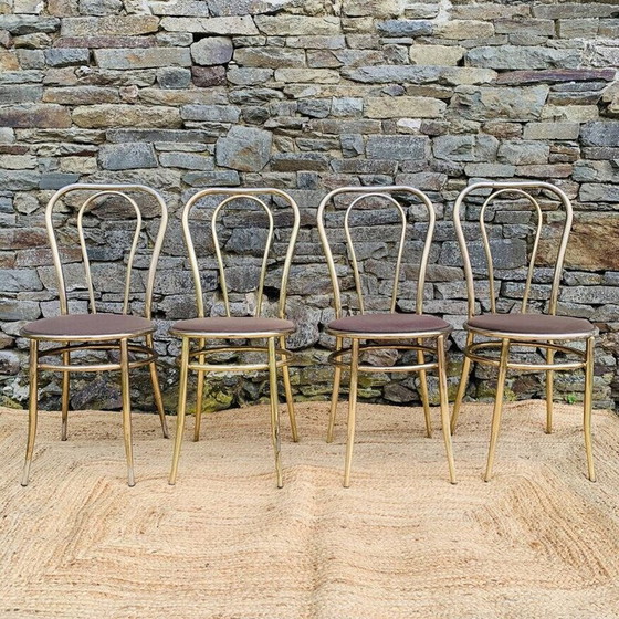 Image 1 of Set van 4 vintage gouden metalen stoelen