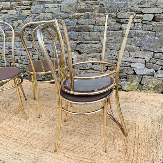 Image 1 of Set van 4 vintage gouden metalen stoelen