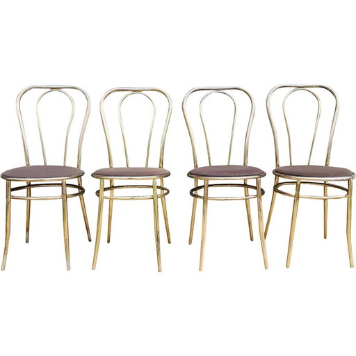 Set van 4 vintage gouden metalen stoelen