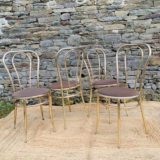 Set van 4 vintage gouden metalen stoelen