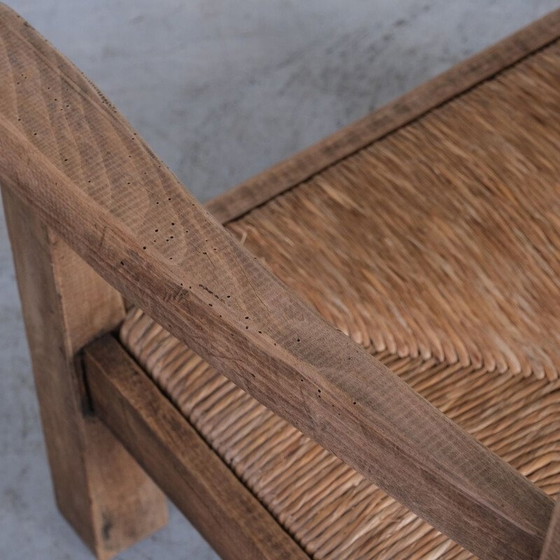 Image 1 of Paar vintage fauteuils in primitief eiken biezen, Frankrijk 1950