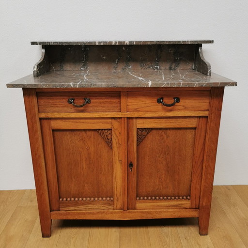 Vintage Frans Dressoir Commode, Ladekast, Badkamermeubel Met Marmer Blad