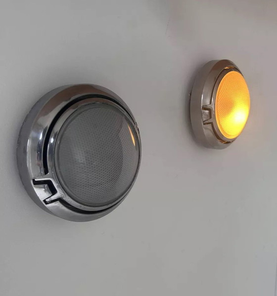 Image 1 of 2X D'Applique Vintage, Chroom Et Verre Sablé Alvéolé, Italië 1980