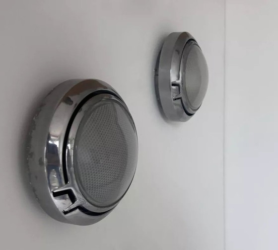 Image 1 of 2X D'Applique Vintage, Chroom Et Verre Sablé Alvéolé, Italië 1980