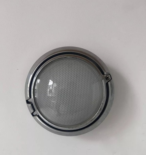 Image 1 of 2X D'Applique Vintage, Chroom Et Verre Sablé Alvéolé, Italië 1980