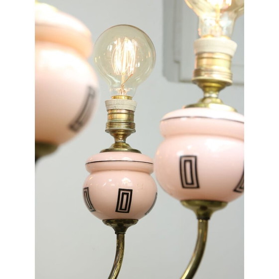 Image 1 of Mid Century kroonluchter van messing en glas