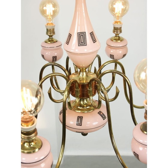 Image 1 of Mid Century kroonluchter van messing en glas