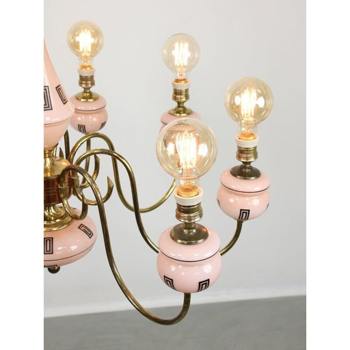 Mid Century kroonluchter van messing en glas